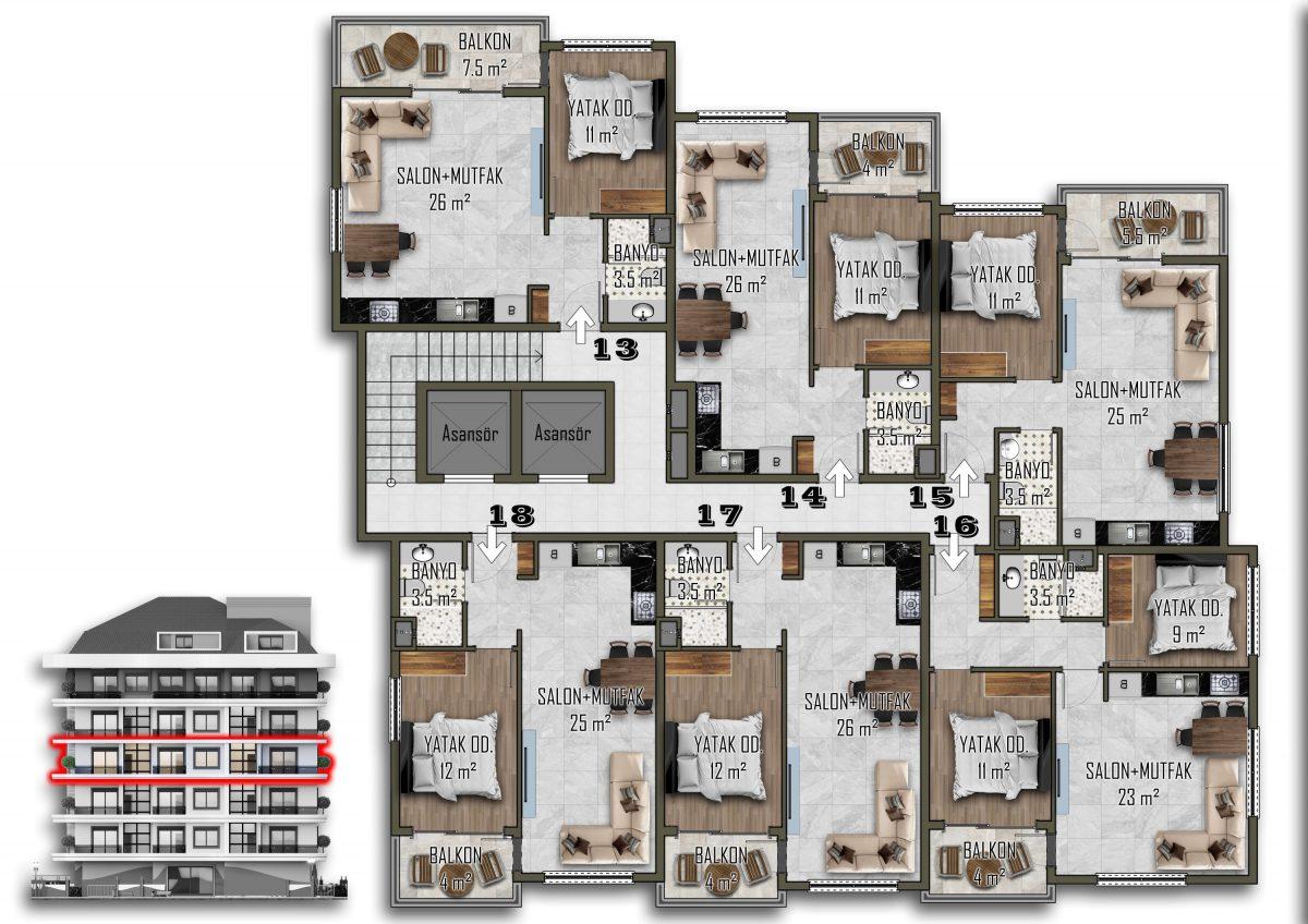Апартаменты 70-130 м² в строящемся жилом комплексе района Махмутлар - Фото 72