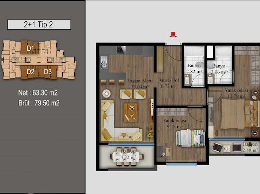 Жилой комплекс с просторными апартаментами 2+1 и 3+1 в Тедже, Мерсин  - Фото 14
