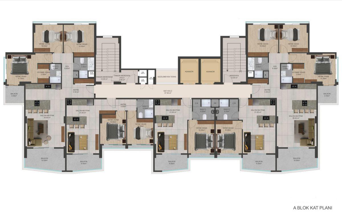 Новый жилой комплекс в тихом районе города Мерсин, с планировками 1+1, 2+1 и 3+1 - Фото 24