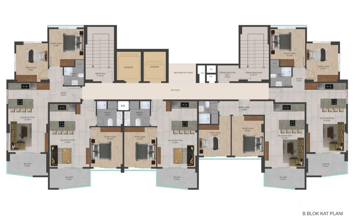 Новый жилой комплекс в тихом районе города Мерсин, с планировками 1+1, 2+1 и 3+1 - Фото 30