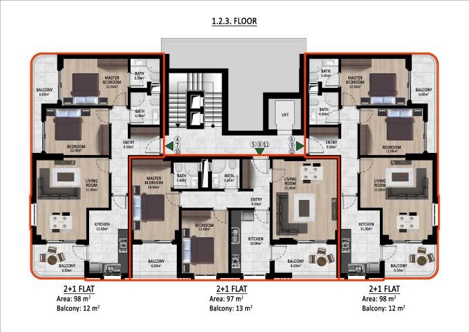 Новый ЖК на стадии строительства, просторные квартиры планировкой 2+1 и 3+1 в Газипаше - Фото 13