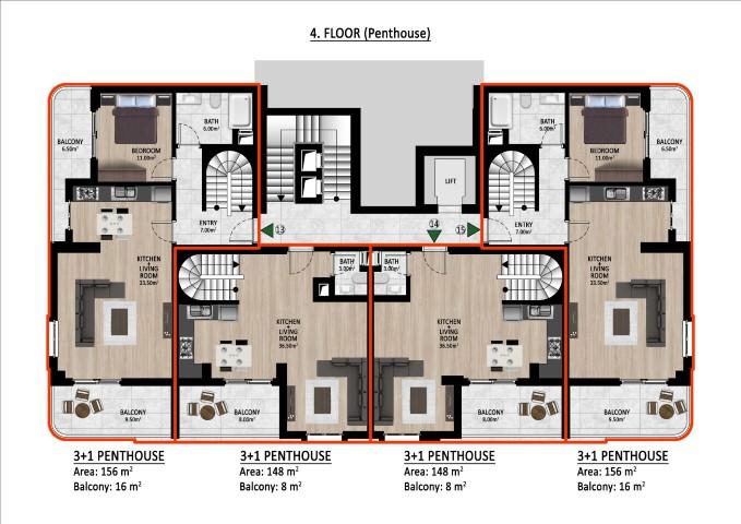 Новый ЖК на стадии строительства, просторные квартиры планировкой 2+1 и 3+1 в Газипаше - Фото 14