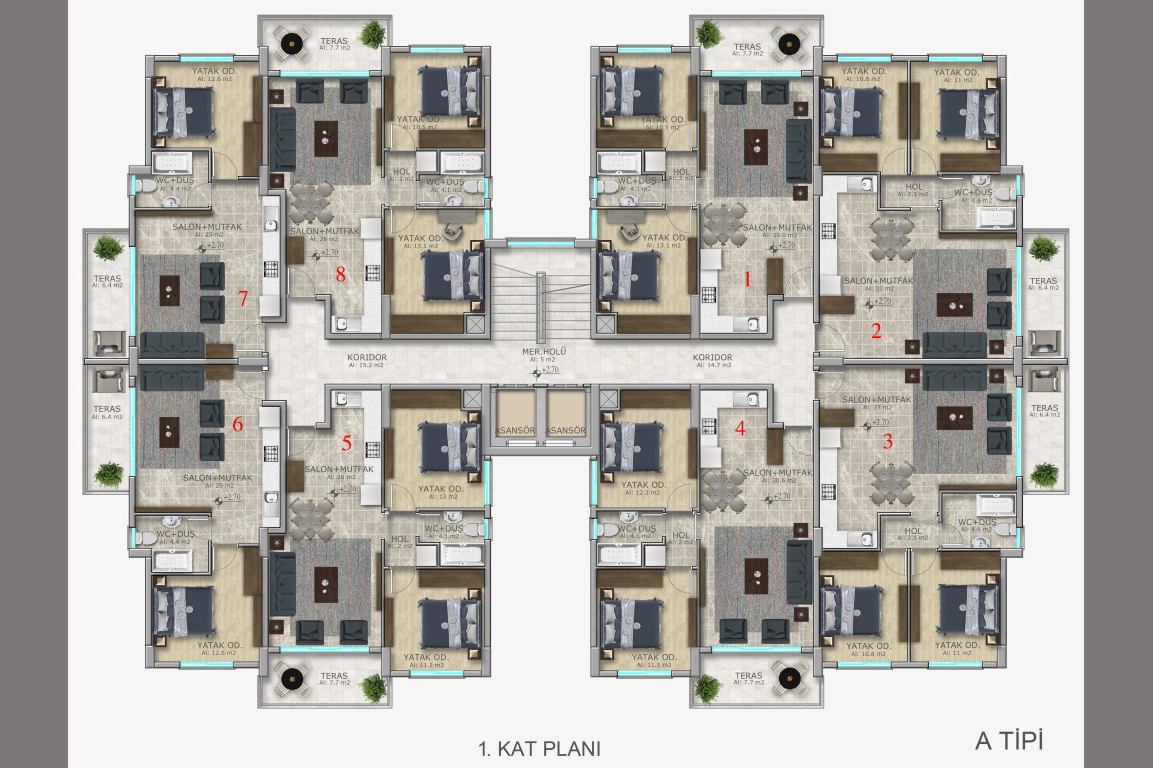 Новый жилой комплекс в Кирении, Северный Кипр (площадь - 60-140 м²) - Фото 15