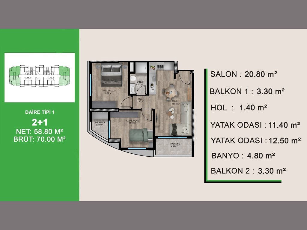 Новый уютный жилой комплекс в районе Тедже, апартаменты планировкой 1+1, 2+1 - Фото 14