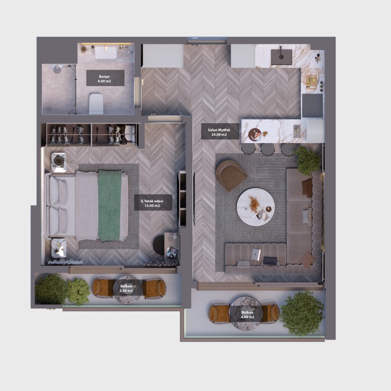 Премиальный проект в районе Тедже, с апартаментами планировкой 1+1, 2+1, 3+1 - Фото 23