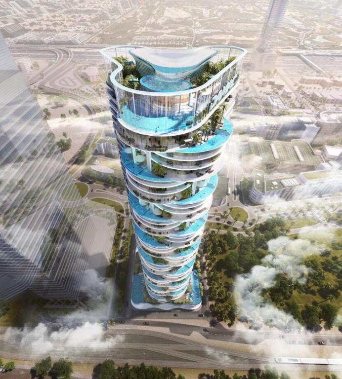 Элитный жилой комплекс Damac Casa Tower с панорамный видом на Palm Jumeirah и горизонт Дубая