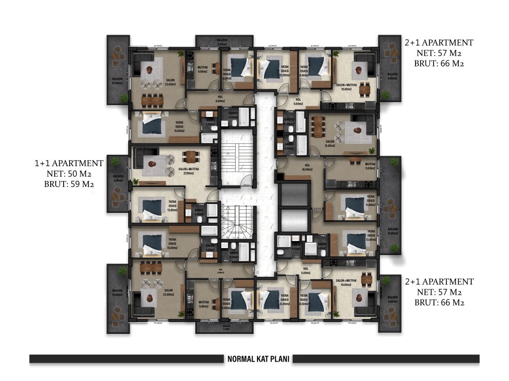 Новый ЖК с апартаментами планировкой 1+1, 2+1 и 3+1 в центре Алании - Фото 32