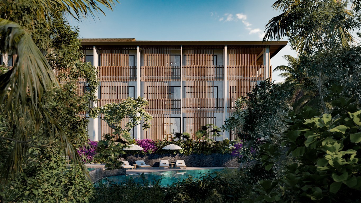 Жилой трехэтажный комплекс расположенный на холме, в районе Убуд