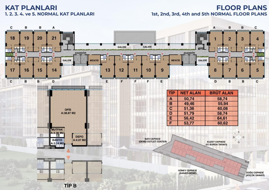 Современный офисный центр бизнес-класса на стадии строительства в районе Коджаэли Измит. - Фото 20