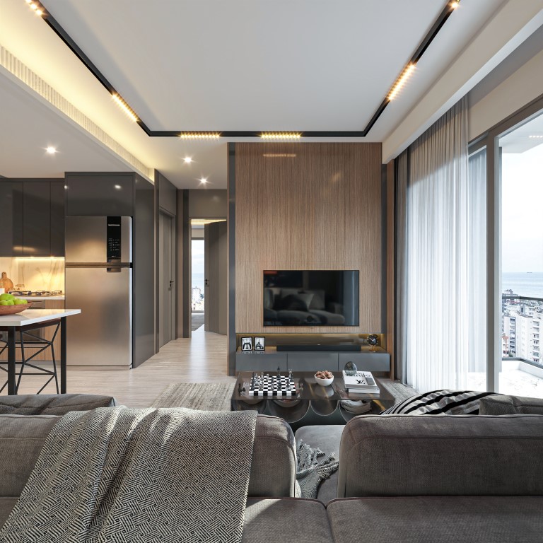 Квартира планировкой 1+1 55м район Тедже Мерсин.  - Фото 9